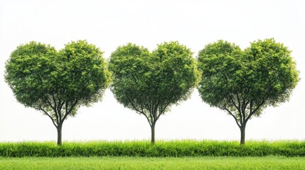 Heart-Shaped Trees in a Lush Green Field Under a Clear Sky