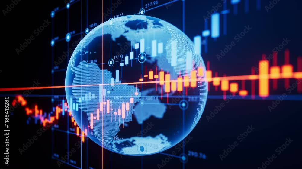 Poster statistical graph and virtual earth with finance concept, 3d rendering.