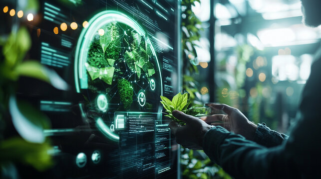 Corporate leaders presenting eco-friendly ai generated project at enhancedsr sustainable technology demonstration - Powered by Adobe