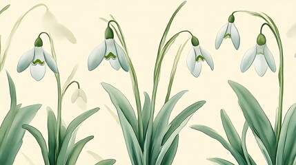 Delicate Snowdrop Blooms in Artistic Watercolor Style
