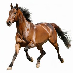 Naklejka premium Powerful bay horse running, isolated on white background