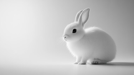 White rabbit sitting, studio shot, bright background, Easter.