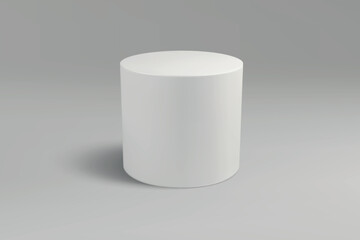 White cylinder on a gray gradient background, casting a soft shadow.
