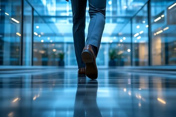 Obraz premium close up of back view of man walking in office building