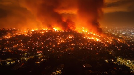 A fire is burning in a residential area