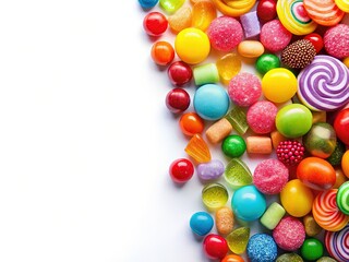 Obraz premium Vibrant Colorful Candies on White Background - Perfect for Candy Shop or Sweet Treats Branding