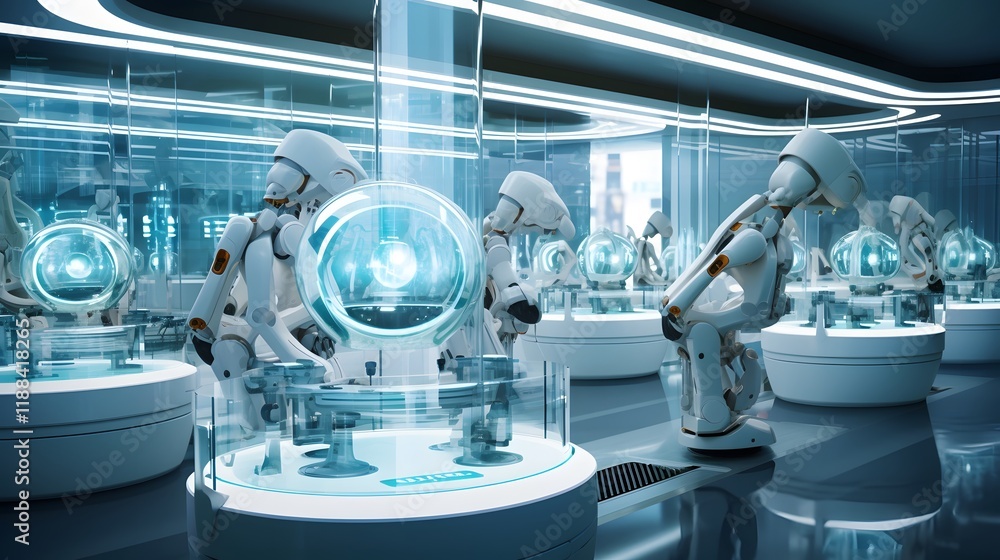 Aufkleber cutting edge futuristic medical laboratory equipped with ai operated robotic arms performing intrica