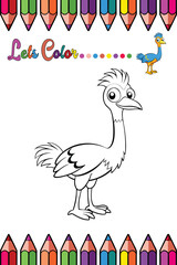 Adorable Emu Coloring Page for Kids - Fun and Printable Cartoon Flightless Bird Outline for Creative Learning