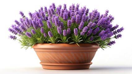 Fototapeta premium Vibrant Lavender Pot: Purple Flowers, Isolated 3D Render for Home Decor & Design