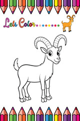 Adorable Ibex Coloring Page for Kids - Fun and Printable Cartoon Animal Outline for Creative Learning