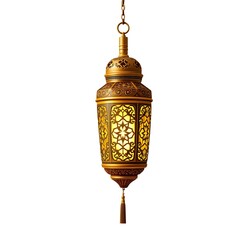 Elegant Golden Ramadan Lantern with Intricate Floral Design Hanging Decor