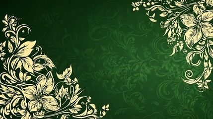 Elegant Green Background with Golden Floral Design