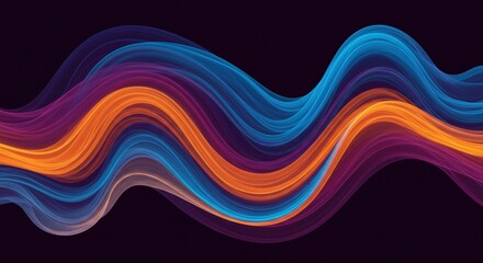 Flowing Abstract Waves:  A dynamic and vibrant abstract background features a series of interweaving waves in mesmerizing shades of blue, orange, and purple, set against a deep, rich black backdrop.