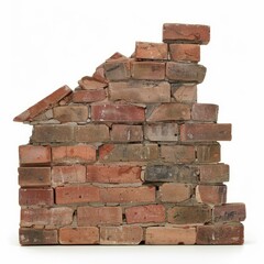Fototapeta premium Crumbling miniature brick wall forming a house shape, symbolizing housing crisis, construction issues, or mortgage problems