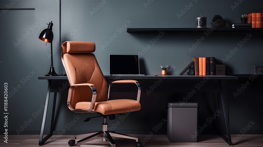 Poster sleek and modern ergonomic office chair set in a minimalist workspace with a laptop and documents cr