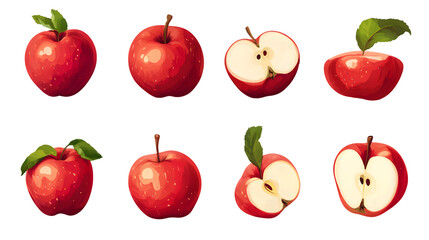 Red Apples: Whole and Halved Isolated On A White Background, PNG Transparent
