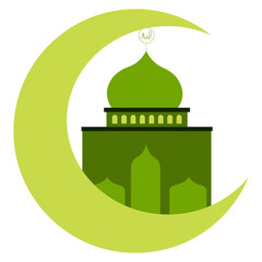 Illustration of mosque and crescent moon ramadan icon