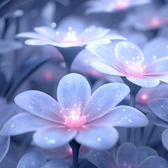 Ethereal Glow of Magical Neon Purple Flowers with Shimmering Details