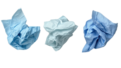 Crumpled blue paper on a transparent background