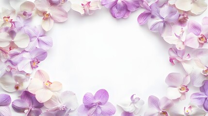 Delicate Orchid Petals Frame White Background