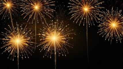 Fototapeta premium Firework border background, gold fireworks frame with stars and sparkles, firework banner