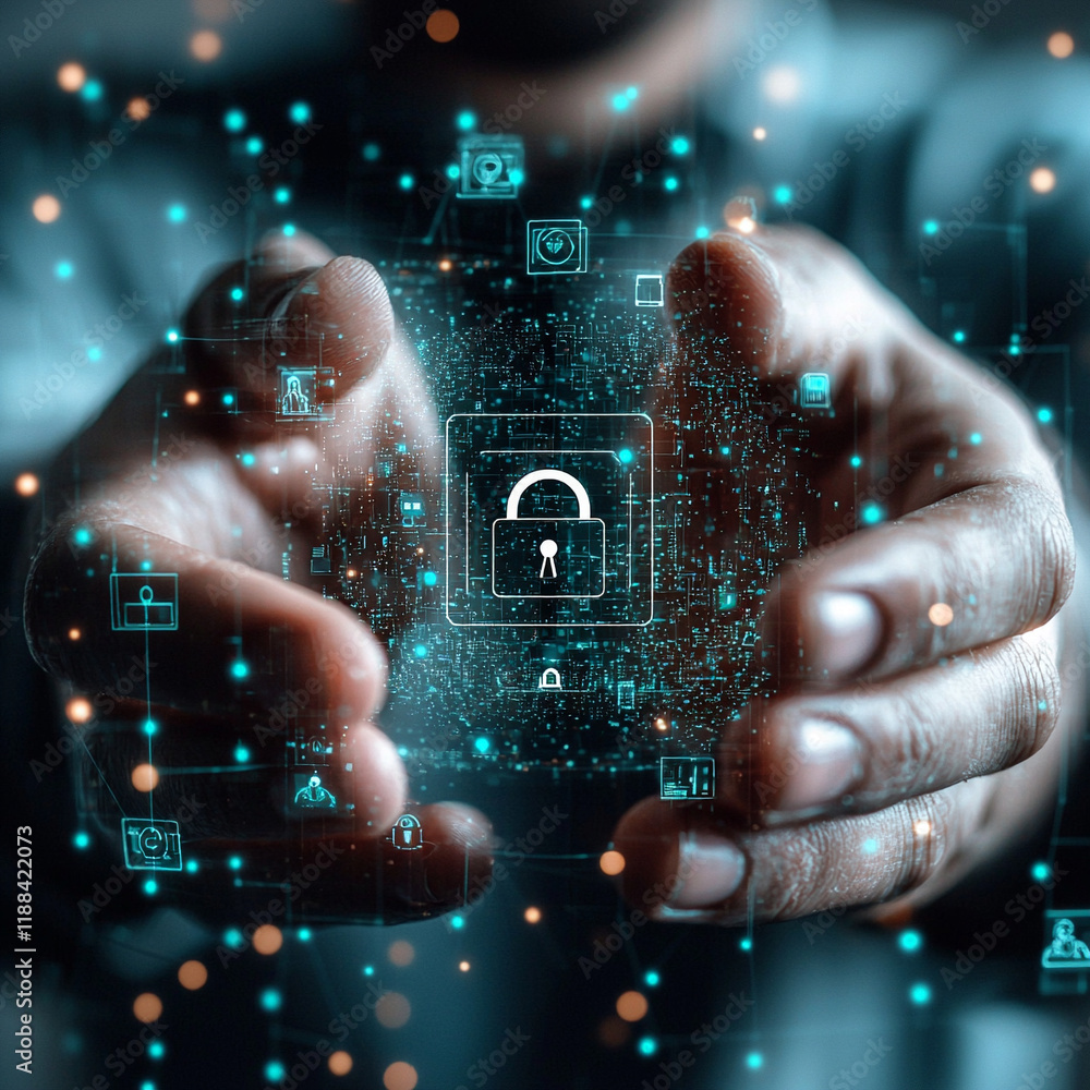Poster ai generated cybersecurity measures for data protection virtual environment digital landscape secure