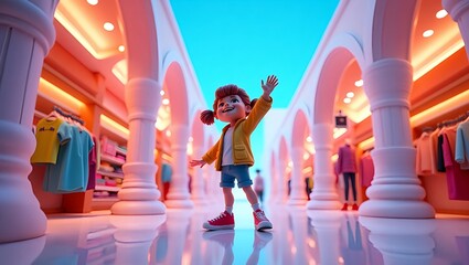 How a cartoon character of a smiling little girl in a pink city has been rendered with the help of artificial intelligence