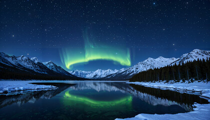 Aurore Bor&eacute;ale au-dessus des Montagnes Enneig&eacute;es