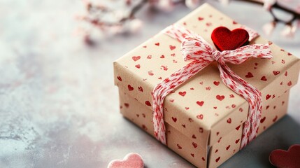 Valentine day gift box, on light background, romantic mood