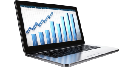 laptop with graph isolated on white background 