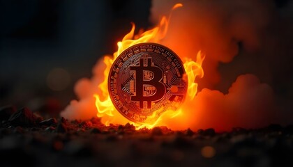 Hot bitcoin opportunity, a Bitcoin symbol engulfed in bright flames