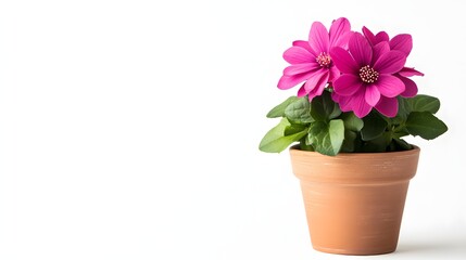Pink Dahlia Flowers in Terracotta Pot