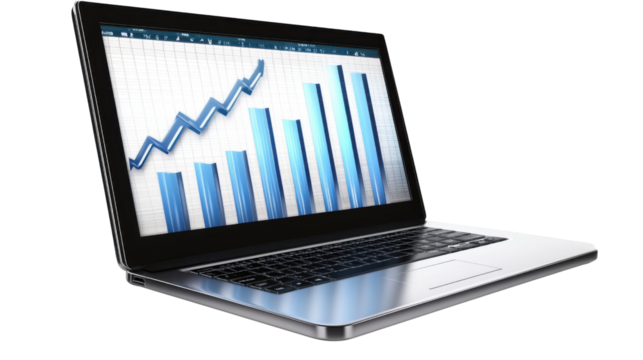 laptop with graph isolated on white background 