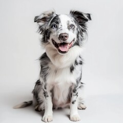 Fototapeta premium Happy border collie with striking coat and bright eyes poses against a neutral background