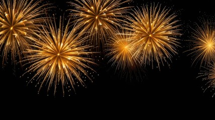 Firework border background, gold fireworks frame with stars and sparkles, firework banner