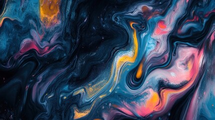 Abstract swirls of blue, yellow, and pink fluid as art background