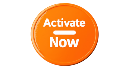 Activate now orange button isolated on white background 