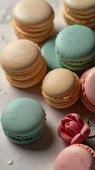 Obraz premium colorful macaroons on a wooden table