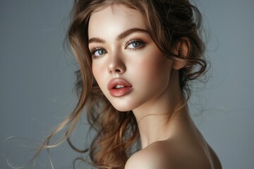 Fototapeta premium studio shot of pretty fashion model on grey background