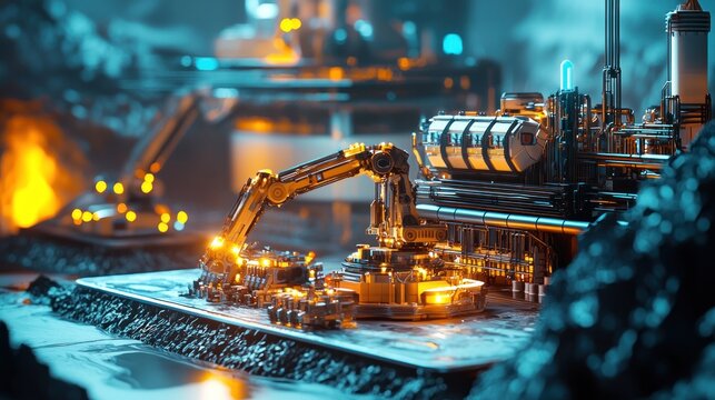 Futuristic Mining Operation: Automated Excavation and Processing on an Alien Planet
