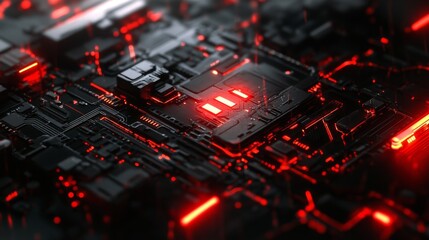 Futuristic circuit board technology background featuring intricate digital connections, microchip patterns, and high-tech electronic design elements in a modern abstract style for innovation and data 