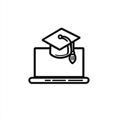 Graduation Cap Icon on Laptop Screen Represents Online Education