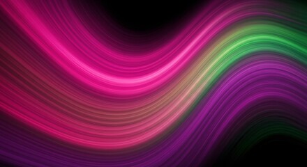 Obraz premium Abstract Neon Waves: An abstract background design featuring vibrant neon pink and green waves. The colors blend seamlessly creating a dynamic and captivating visual. Use this image for backgrounds.