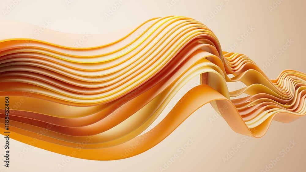 Poster flowing gradient orange curve ribbons background, 3d rendering.