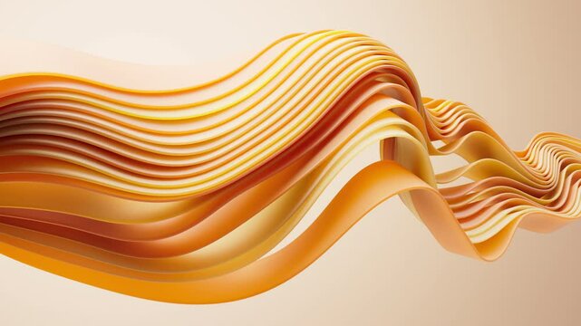 Flowing gradient orange curve ribbons background, 3d rendering.