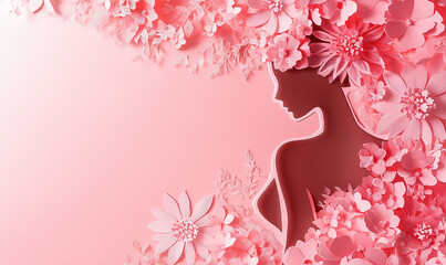 Body Woman Breast Cancer Awareness Day paper cutting. Pink. Breast cancer awareness support or women's health advocacy concept, compassionate gesture symbolizing hope and solidarity.