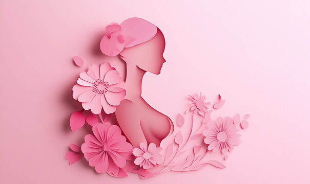 Body Woman Breast Cancer Awareness Day paper cutting. Pink. Breast cancer awareness support or women's health advocacy concept, compassionate gesture symbolizing hope and solidarity.