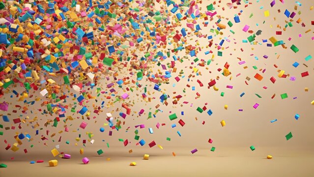 Colorful confetti explosion with vibrant hues of pink yellow orange green and blue scattered on a neutral background, colorful confetti pattern , colorful