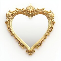 Intricate Gold Framed Heart Shaped Mirror with Elegant Design and Refined Details Perfect for Romantic Decor and Home Styling, White Background