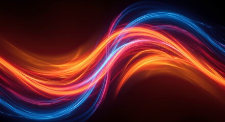 Obraz premium Abstract Energy Flow: A mesmerizing abstract composition of vibrant, dynamic, orange and blue lines forming swirling, wave-like patterns, against a dark background. Evoking movement and energy.